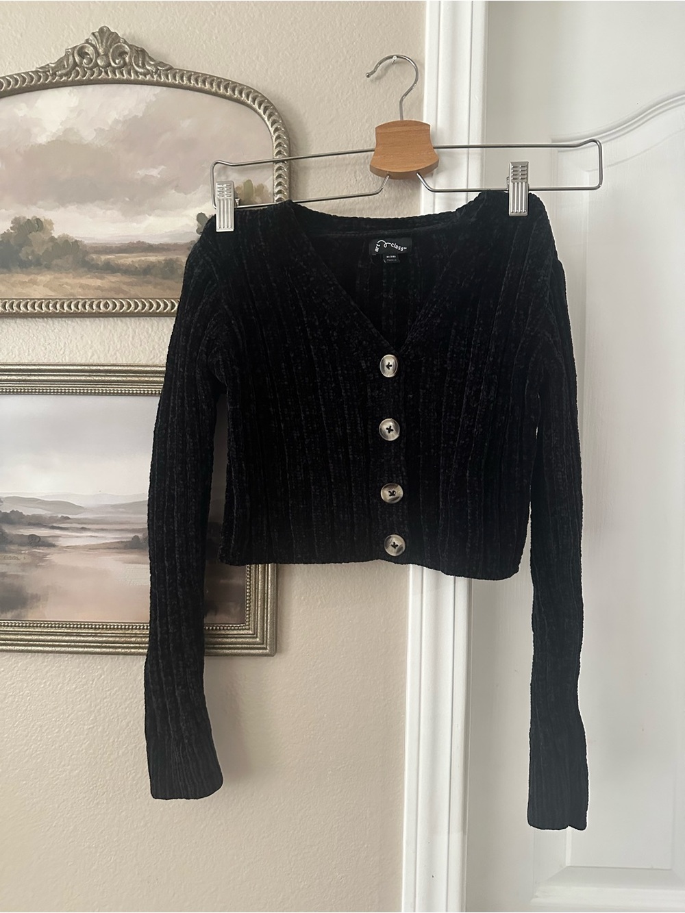 art class Black  Ribbed Button Cardigan